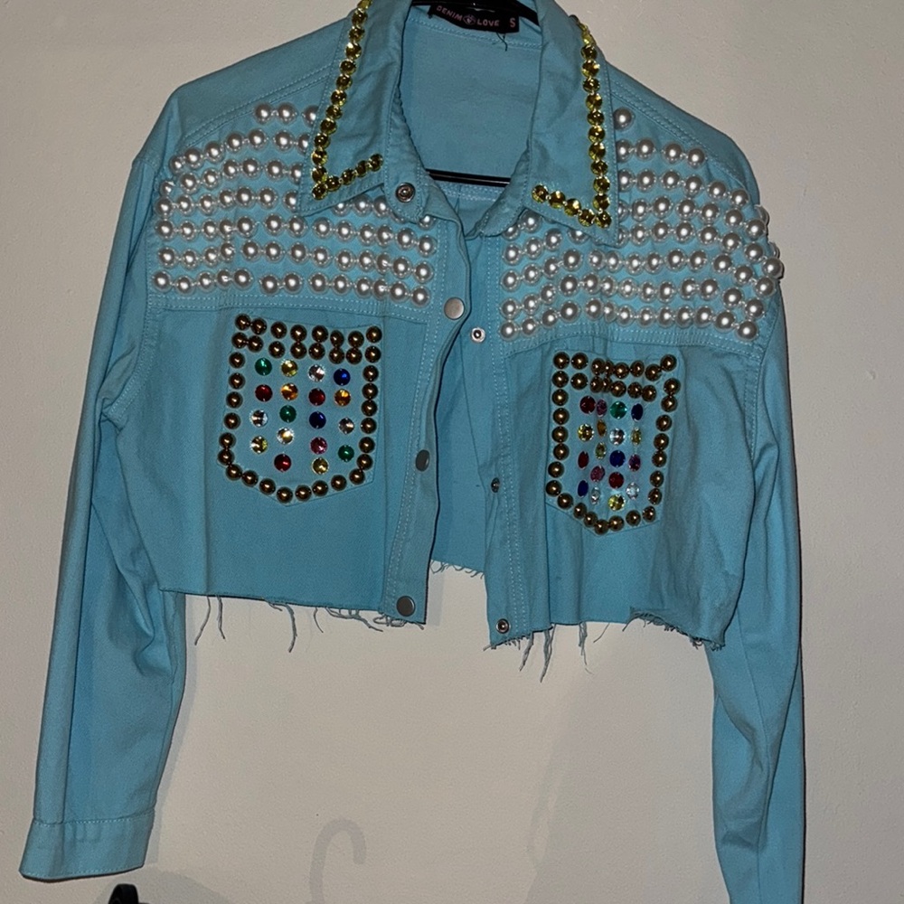 Blue Jean Jacket with Gold Studded Design